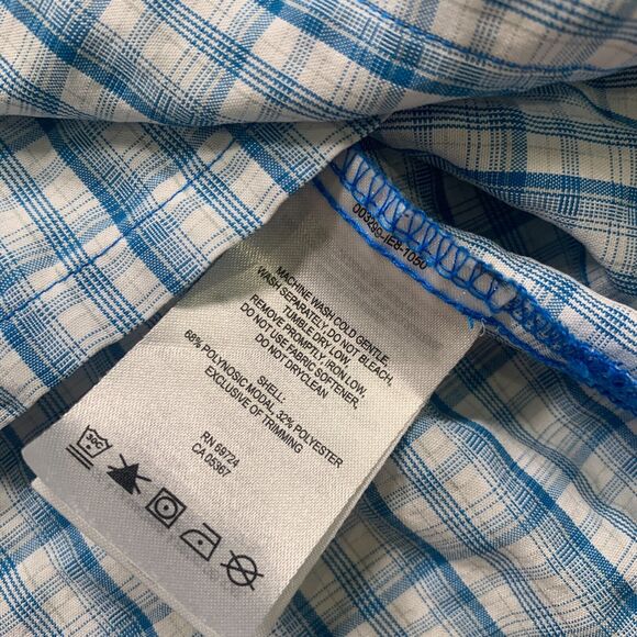 Columbia Shirt Men Large Blue White Gingham Short Sleeve Check Collar Button Up - Picture 8 of 12